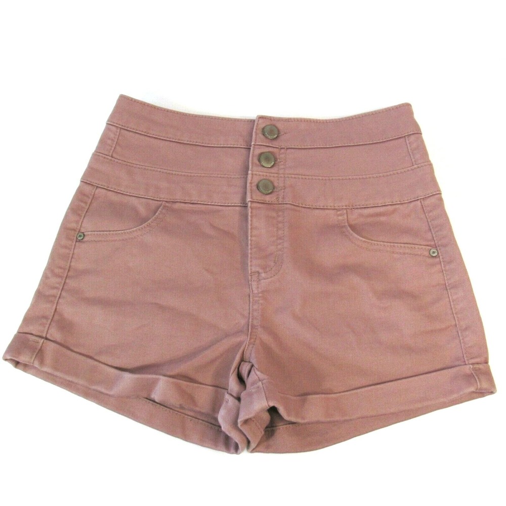 Tinseltown Sz 3 Ladies Brown Button Up High Waisted Boyfriend Casual Shorts cuff